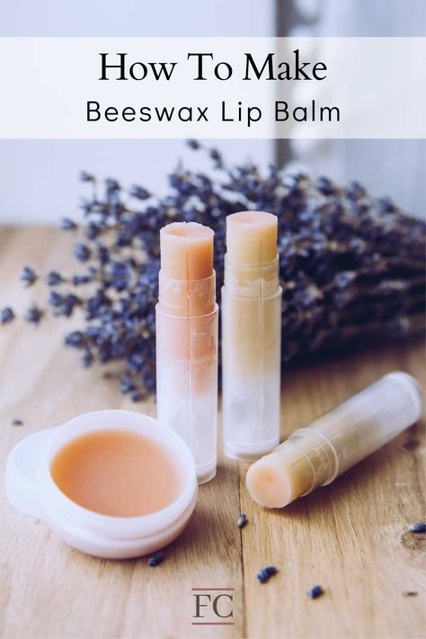 Beeswax lip balm in tubes and in lip balm tins with lavender in the background Beeswax Lip Balm Recipe, Bees Wax Lip Balm, Chapstick Recipe, Beeswax Diy, Beeswax Recipes, Bug Bite Relief, Homemade Lip Balm Recipe, Lip Balm Recipe, Wax Lips