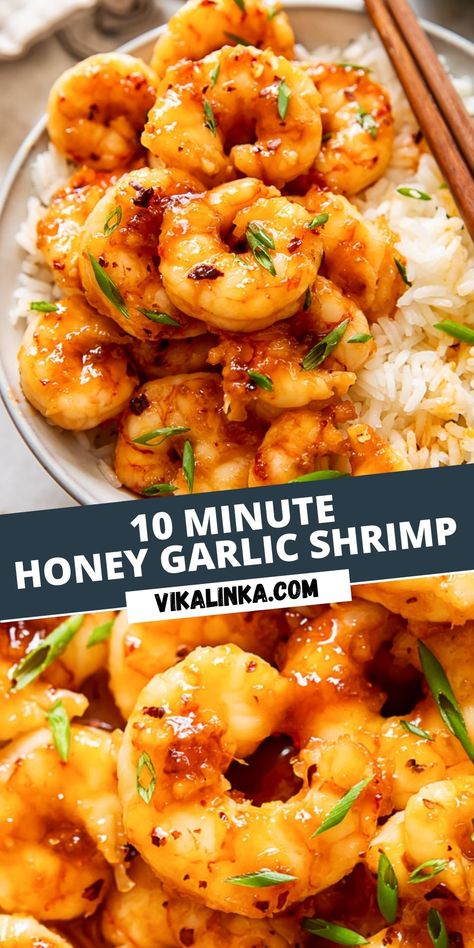 This delicious honey garlic shrimp takes less than 10 minutes to make! Get the secrets to this restaurant quality dish, which could be easily made at home! Cooked Shrimp Recipes, Honey Garlic Shrimp, Aesthetic Health, Tattoo Health, Shrimp Recipes Healthy, Shrimp Dinner, Shrimp And Rice, Shrimp Recipes For Dinner, Shrimp Recipes Easy