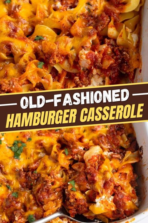 With layers of egg noodles, meaty tomato sauce, cheesy white sauce, and loads of melty cheese on top, this old-fashioned hamburger casserole is a guaranteed hit. Learn this easy recipe today! Ideas For Supper With Hamburger, Goulash With Egg Noodles, Hamburger Egg Noodles, Tomato Hamburger Casserole, Hamburger Casserole With Egg Noodles, Hamburger Egg Noodle Casserole, Hamburger Recipes Casserole, Hamburger Hotdish Recipes, Hamburger Casserole Recipes Easy