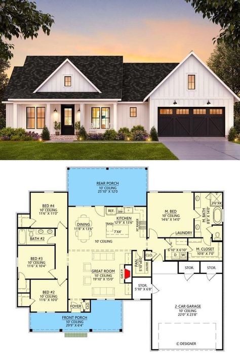 #HouseGoals #HomeIdeas #InteriorDesign #DecorInspiration #InteriorInspo #HomeDecor #HomeStyle #DecorTips #HomeInspiration #HomeDecorating Porch Floor Plan, Single Story House Floor Plans, Aesthetic Farmhouse, Porch Floor, Farmhouse Floor Plans, Barn Style House Plans, Building Plans House, Plans House, Farmhouse Style Decor