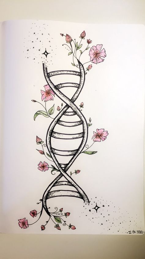 Biology Tattoo, Tattoo With Names, Hell Tattoo, Dna Drawing, Biology Drawing, Helix Shape, Boarders Designs For Projects, Tiny Flower Tattoos, Dna Strand