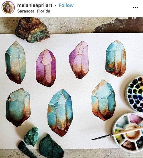 Crystals Art Drawing, Watercolor Crystals, Crystals Watercolors, April Art, It's Wednesday, Diy Watercolor Painting, Year One, Diy Watercolor, Sketchbook Inspiration