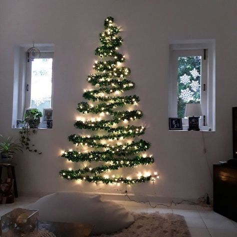 8 Unique Christmas Trees for the Adventurous at Heart - Twelve Days of Christmas Dollar Tree Christmas Decor, Christmas Decorations Apartment, Wall Christmas Tree, Ideas Navideñas, Beachy Christmas, Christmas Apartment, Alternative Christmas, Alternative Christmas Tree, Creative Christmas Trees