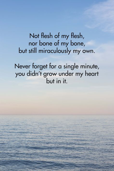 Not flesh of my flesh nor bone of my bone Fleur Conkling Heyliger FREE adoption quote printable in multiple sizes. #adoption #adoptionquote #freeprintable | https://www.roseclearfield.com Not Flesh Of My Flesh Quote, Adopted Mother Quotes, Foster Care Quotes Goodbye, Adopted Quotes Feelings, Adoption Quotes Feelings, Adopted Family Quotes, Adopted Mom Quotes, Being A Foster Mom Quotes, Bone Of My Bone Flesh Of My Flesh