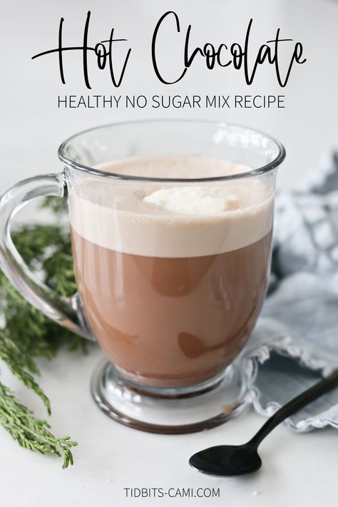 Tired of sugary hot chocolate mixes? Make up a batch of this healthy hot chocolate mix recipe with no added sugar. You control the sweetener! Hot Chocolate Mix Recipes Dry, Gluten Free Hot Chocolate, Healthy Hot Chocolate Recipe, Sugar Free Hot Chocolate, Healhty Meals, Hot Chocolate Mix Recipe, Healthy Hot Chocolate, Hot Chocolate Milk, Homemade Hot Cocoa