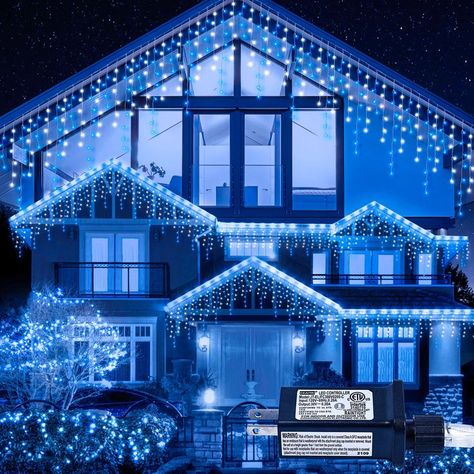 Oopswow Icicle Lights Outdoor Decorations 300 LED 33ft 8 Modes Curtain Fairy String Light with 50 Drops, LED String Light Indoor for Wedding Party Holiday Christmas Decorations,Blue+White Christmas Decorations Blue, Icicle Lights Outdoor, Outdoor Christmas Decorations Lights, Blue Christmas Lights, Fairy Lights In Trees, White Christmas Lights, Blue Christmas Ornaments, Christmas House Lights, Icicle Lights