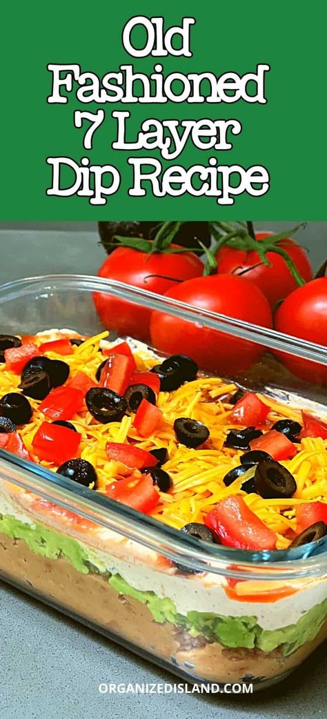 This is Grandma's Old Fashioned 7 Layer Dip recipe and it is as good as I remember it. Deliciously simple to make and a crowd favorite for game day. 7 Layered Dip, Easy 7 Layer Dip, Layer Dip Recipe, Mexican Dip Recipes, 7 Layer Dip Recipe, Layered Dip, Mexican Layer Dip, Layered Dip Recipes, Layered Bean Dip