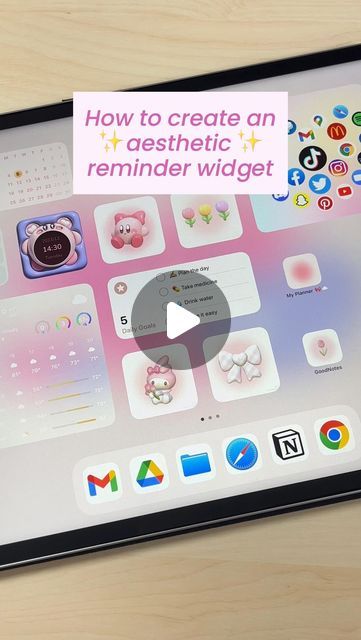 Digital Collectives | Digital Planning & iPad Tips on Instagram: "Aesthetic Reminders Widget Tutorial 💗💡  This is a frequently requested tutorial on how to add the reminder widget your iPad homescreen ✨  Make it aesthetic by addding emojis, daily affirmations, and to-do items!  🏷️ #goodnotes #goodnotes6 #goodnotes5 #ipad #digitalplanning #digitalplanner #ipadtips #goodnotesplanner #ipadpanner #digitalplan#goodlifeplanner #ipadplanning #digitalnotetaking #goodnotestutorial #ios17 #ipadios17 #notetaking #ipadnotes #studymotivation #kawaiicore #ipadsetup #ipadcase #iPadstickers #studynotes #handwriting #ipadnotes #ipadaesthetic #2024digitalplanner #2024planner #2024goodlifeplanner #goodlifeplanner" How To Make Widgets, Aesthetic Reminders Widget, Widgets For Ipad, Widget Tutorial, Ipad Widgets Aesthetic, Cute Ipad Layout, Aesthetic Reminders, Reminders Widget, Widgets Ipad