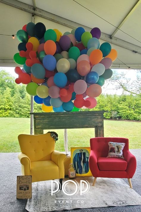 Fun Themed Wedding Ideas, Up Disney Party Ideas, Up Balloon Arch, Up Bridal Shower Theme, Up Engagement Party, Up Theme Decorations, Up Themed Graduation Party, Up Themed Bedroom, Up Pictures