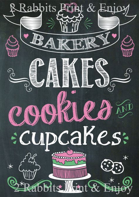 Bakery Cakes Colorful Chalkboard, Bakery Quotes, Cupcake Signs, Coffee Bakery, Blackboard Art, Bakery Sign, Chalk Sign, Chalkboard Printables, Bakery Menu