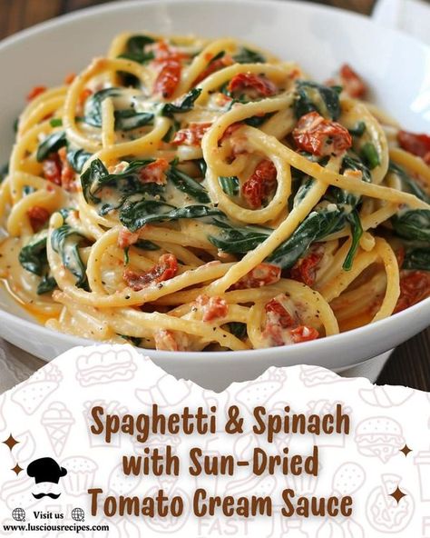 Spaghetti Spinach Sun Dried Tomatoes Cream Sauce, Spaghetti With Spinach And Sun Dried Tomato, Light Tomato Cream Sauce, Spaghetti & Spinach With Sun-dried Tomato, Shrimp Spinach Sundried Tomato Pasta, Spaghetti Sun Dried Tomatoes, Spaghetti Recipes With Spinach, Spaghetti And Spinach Sun Dried Tomato, Spaghetti And Spinach With Sun Dried Tomatoe Cream Sauce