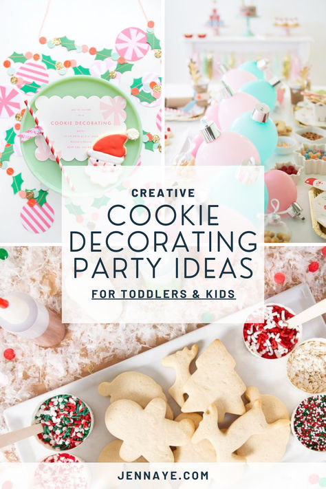 Creative Cookie Decorating Party Ideas for Toddlers & Kids Sugar Cookie Party Ideas, Christmas Cookie Decorating Birthday Party, Christmas Cookies Party Ideas, Hosting Cookie Decorating Party, Classroom Cookie Decorating Party, Kids Cookie Decorating Party Christmas, Christmas Cookies Kids Decorating, Christmas Cookie Making Party, Cookie And Cocoa Party