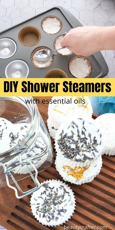 Homemade Shower Steamers, Shower Steamers Recipe, Steamers Recipe, Diy Aromatherapy Diffuser, Essential Oil Shower Steamers, Shower Steamers Diy, Shower Melts, Diy Aromatherapy, Bath Bomb Recipes