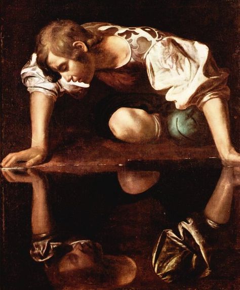 Narcissus by Michelangelo Merisi da Caravaggio Michelangelo Caravaggio, Michael Angelo, Istoria Artei, Baroque Painting, Baroque Art, Italian Painters, Foto Art, Personality Disorder, Caravaggio