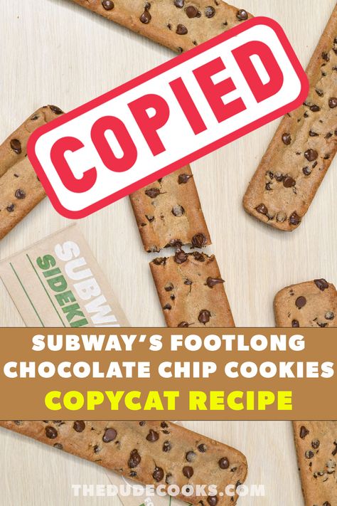 Easy Homemade Footlong Chocolate Chip Cookies Subway Footlong Cookie, Footlong Cookie, Subway Cookie Recipe, Long Cookies, Subway Cookie Recipes, Subway Cookie, Subway Chocolate Chip Cookies, Chocolate Chip Pan Cookies, Subway Cookies