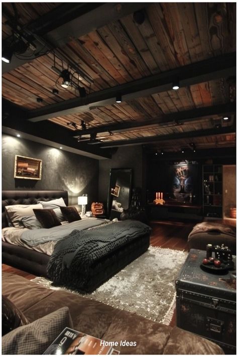 Male Bedroom Ideas, Loft House Design, Masculine Bedroom, Luxury Room Bedroom, Rustic Aesthetic, Masculine Design, Room Redesign, Loft House, Dream House Rooms