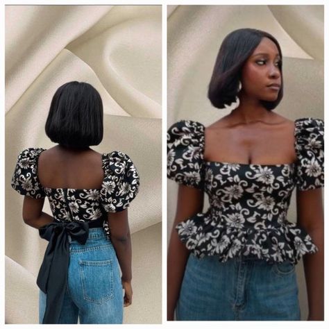 Ankara Crop Top And Skirt, Ankara Tops With Jeans, Ankara Corset Top, African Print Skirt Ankara Styles, Ankara Top Styles, Casual Gowns, Female Clothes Outfits, Ankara Clothing, African Print Tops