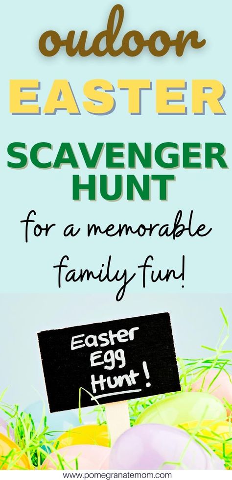 Practical tips on how to set up an Easter Scavenger hunt for kids outdoor. Easter scavenger clues for kids that will get them thinking and feeling challenged. Have your kids solve these super fun outdoor Easter scavenger hunt riddles as clues. via @pomegranatemom Diy Easter Games, Easter Egg Scavenger Hunt Clues, Outdoor Scavenger Hunt Clues, Easter Riddles, Easter Scavenger Hunt Clues, Egg Hunt Clues, Easter Egg Scavenger Hunt, Easter Egg Hunt Clues, Scavenger Hunt Riddles