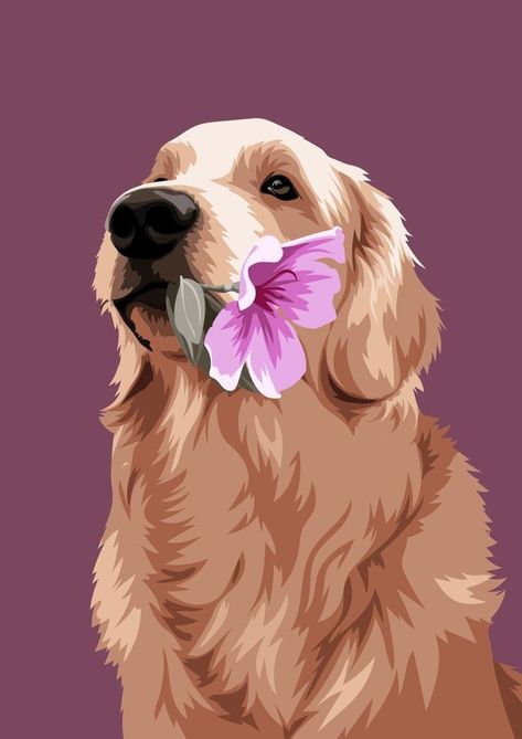 Golden Retriever Painting, Dog Design Art, Cute Dog Wallpaper, 강아지 그림, Girly Art Illustrations, Dessin Adorable, Dog Illustration, Art Inspiration Painting, Dog Drawing