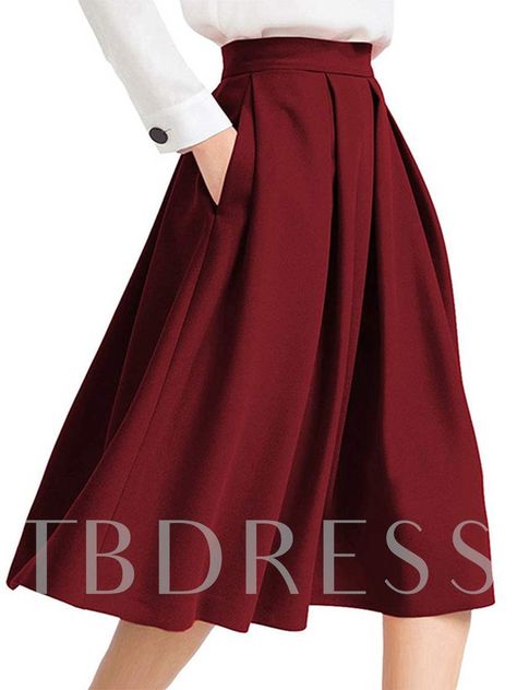 Pleated High Waist Pocket Expansion Women's Skirt High Waisted A Line Skirt, Red Pleated Skirt, Prom Skirt, Midi Skirt With Pockets, Full Midi Skirt, Pleated Skirts, Party Skirt, Line Skirt, Red Skirts