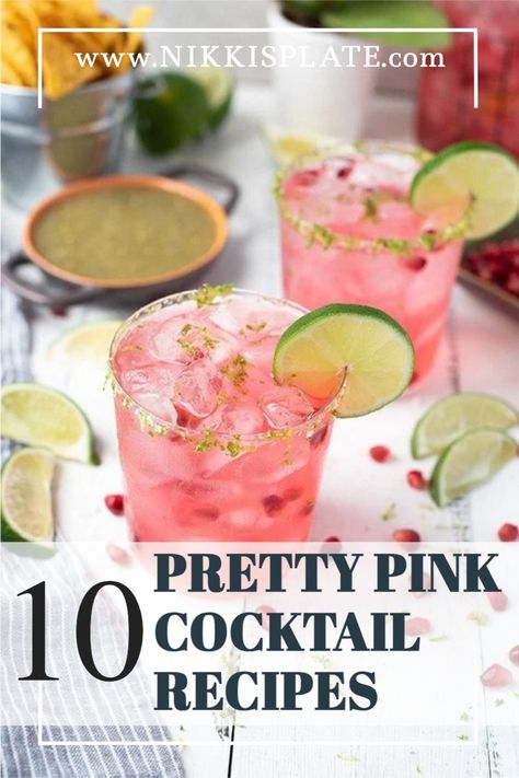 Elevate your girls' night with these 10 PRETTY pink cocktail RECIPES! From classics with a pink twist to fruity and fun drinks that pack a punch, this collection has something for everyone. Cute Fruity Cocktails, Pretty Pink Cocktails, Pink Specialty Cocktail, Cute Martini Drinks, Simple Party Cocktails, Legally Blonde Cocktail, Girls Night Mocktail Recipe, Girlie Drinks Alcohol Cocktails, Fun Mixed Drinks Alcohol Girls Night