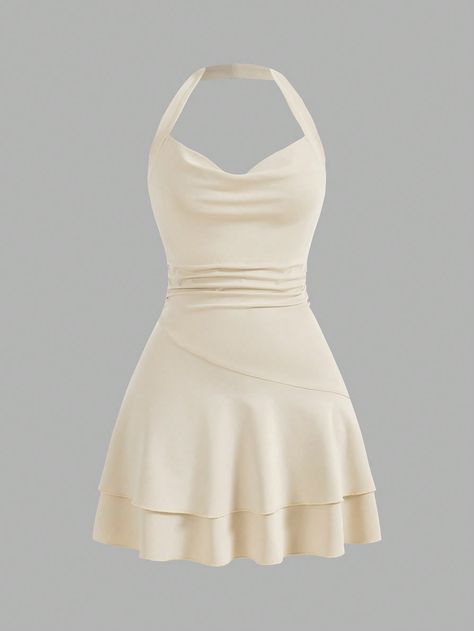 SHEIN MOD Knitted Halterneck Slim Fit Women's Bodycon DressI discovered amazing products on SHEIN.com, come check them out! High School Grad Outfits, Short Simple Dresses, Beige Dress Aesthetic, Beige Dress Short, Tan Dress Outfit, Beige Outfit Ideas, Beige Dress Outfit, Beige Clothes, White Dress Short