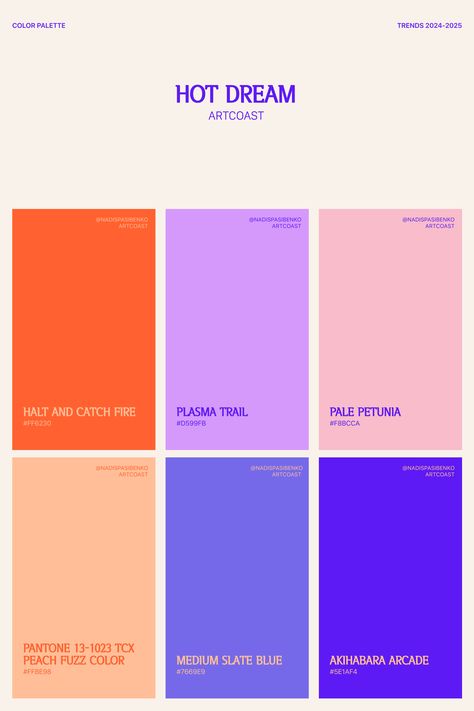 Trending Color Palette 2024-2025 - #logo #logodesign #elegantlogo Colorful Font Design, Pop Of Color Branding, Pantone Colour Combinations, Graphic Design Palette Color, Trending Colour Palettes, Female Colour Palette, Color Palette With Magenta, Purple Pantone Palette, Energizing Color Palettes