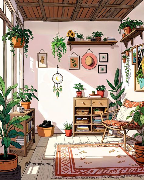 House Plants Drawing, Lofi Aesthetic Room, Calm Anime, Journal Background, Space Anime, Live Screen Wallpaper, Peaceful Living, Graphic Arts Illustration, Relaxing Art