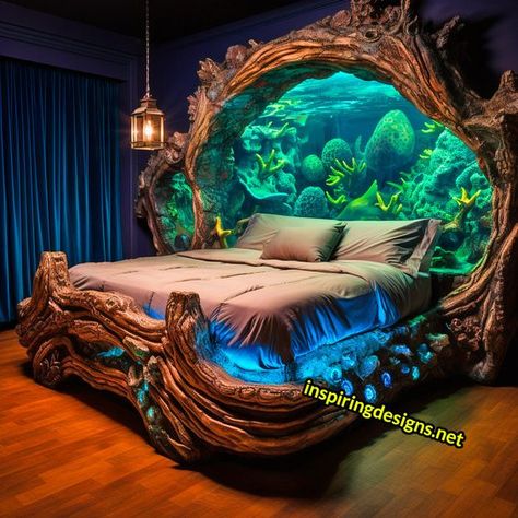 These Stunning Aquarium Beds Let You Sleep with the Fishes, but in a Good Way! – Inspiring Designs Unique Wooden Furniture Design, Crazy Beds, Aquarium Bed, Fantasy Bed, Amazing Beds, Weird Beds, Unusual Beds, Unique Bed Frames, Unique Bed Design