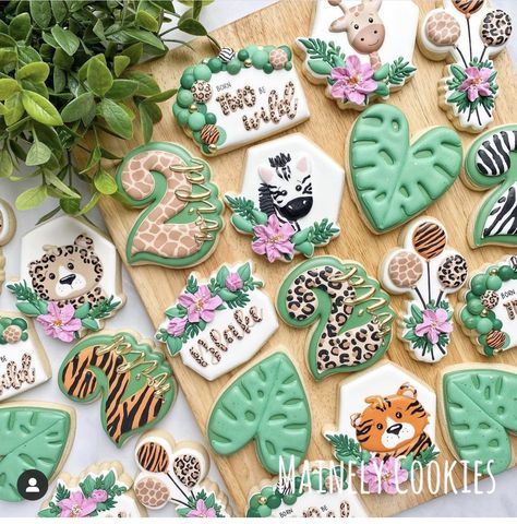 2 Wild Birthday Cookies, Four Ever Wild Birthday Cookies, Two Wild Birthday Party Cookies, Born 2 Be Wild Cookies, Two Wild Decorated Cookies, Born To Be Wild Cake, Fourever Wild Birthday Cake, Girly Zoo Birthday Party, Born 2 Be Wild Birthday Cake