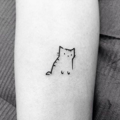 Cat Forearm Tattoo, Funny Small Tattoos, Minimalist Cat Tattoo, Bow Tattoo Designs, Simple Tats, Cat Tattoo Simple, Cute Cat Tattoo, Basic Tattoos, Fairy Tattoo Designs