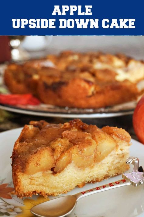 Apple Upside Down Cake with a hint of cinnamon, a delicious Autumn dessert made with a few simple ingredients. The apple are tender just melting in the mouth, and the sponge is light and has a delicate vanilla flavour. Quick, easy, a big winner every single time! Apple Sponge Cake, Apple Upside Down Cake, Upside Down Apple Cake, Mini Caramel Apples, Easy Pumpkin Pie, Apple Cake Recipes, Homemade Apple Pies, Easy A, Easiest Apples