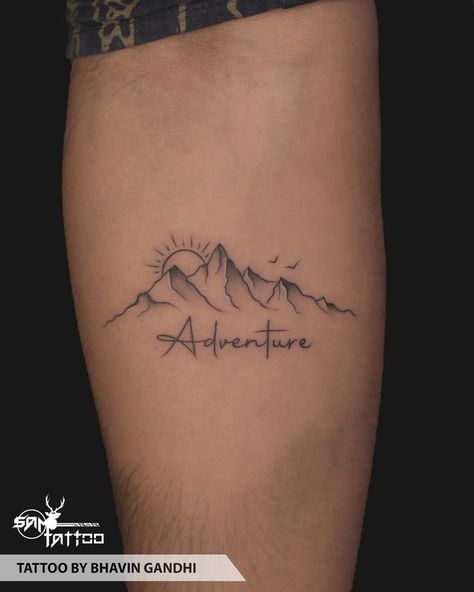 Tattoo Ideas Mountains Simple, Simple Moutain Tattoos For Women, Small Colorado Tattoo Ideas, Mountain Name Tattoo, Basic Mountain Tattoo, Cool Mountain Tattoos, Mountain Neck Tattoo, Mountain Travel Tattoo, Adventure Mountain Tattoo