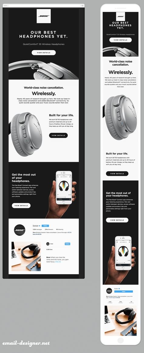 Newsletter responsive Bose Email Marketing Design Layout, Email Newsletter Inspiration, Newsletter Design Layout, Email Marketing Template Design, Newsletter Design Inspiration, Mailing Design, Email Layout, Newsletter Layout, Newsletter Inspiration