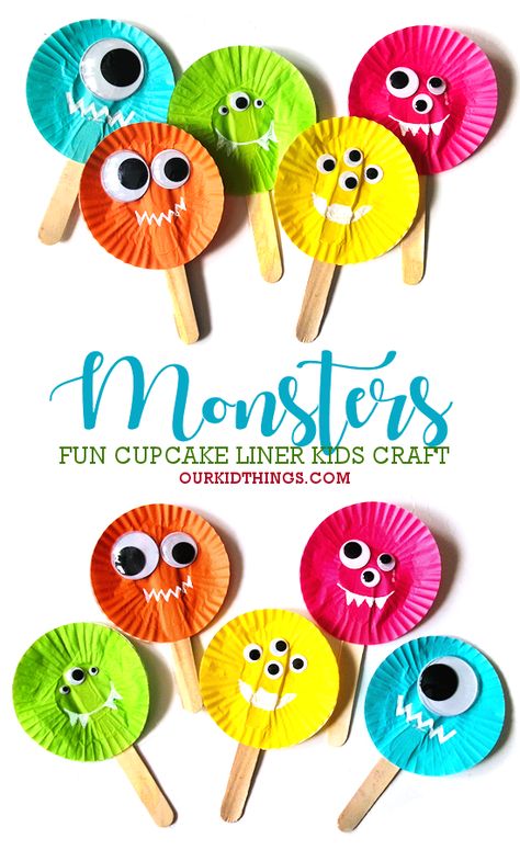 Cupcake Liner Monster Craft Fun Crafts With Construction Paper, Fun Arts And Crafts For Preschoolers, Preschool Arts And Crafts Activities, Monster Art Activities For Preschool, Diy Crafts For Kindergarteners, Craft For First Graders, 1st Grade Projects Crafts, Craft Kindergarten Ideas, Children’s Easy Crafts