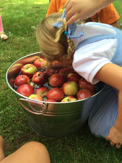 Bobbing For Apple Aesthetic, Halloween Apple Bobbing, Apple Bobbing Halloween, Bobbing For Apples Halloween, Thanksgiving Setup, Bob For Apples, Fall Themed Party, Apple Bobbing, Olympic Theme Party