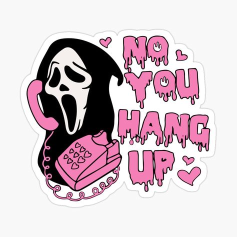 Get my art printed on awesome products. Support me at Redbubble #RBandME: https://www.redbubble.com/i/sticker/Ghostface-No-You-Hang-Up-Valentines-Halloween-by-thebuzzly/152139750.EJUG5?asc=u Ghostface Sticker, Ghostface Valentine, Pink Ghostface, Funny Ghostface, Ghostface Shirt, Horror Scream, Arte Peculiar, Spooky Movies, Cover Journal