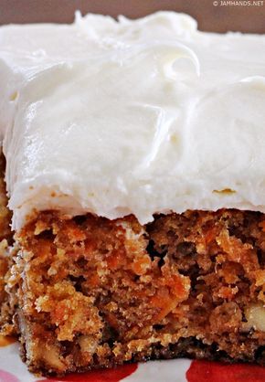 Jam Hands: Ina's Carrot and Pineapple Cake with Cream Cheese Frosting Carrot Sheet Cake Recipe, Carrot Cake With Pineapple, Carrot Cake Bars, Carrot Cake With Cream Cheese, Coconut Dessert, Easy Carrot Cake, Cake With Cream Cheese Frosting, Brownie Desserts, Sheet Cake Recipes