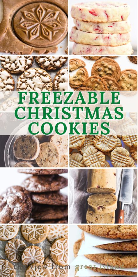 These 10 freezable Christmas cookie recipes will give you a head start on the busy baking season. Your holidays are about to get super chill! From shortbread and gingerbread to chocolate chip cookies, pecan sandies, and more! Freezable Christmas Cookies, Freezable Cookies, Christmas Cookie Dough, Freezer Cookies, Easy Gingerbread Cookies, Crispy Chocolate Chip Cookies, Pecan Sandies, Iced Oatmeal Cookies, Christmas Shortbread