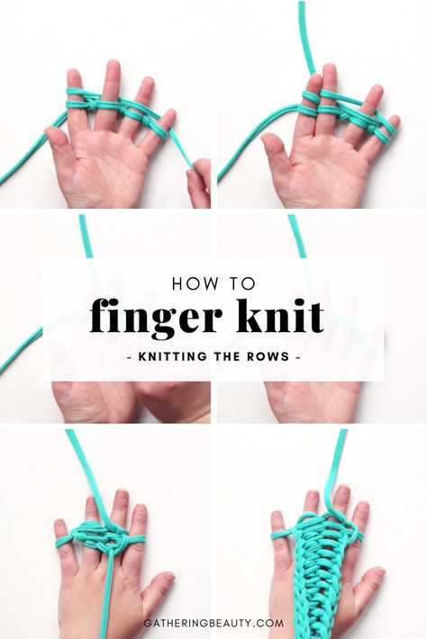 HOW TO START FINGER KNITTING - CASTING ON #FINGERKNITTING #KNITTING #FINGERKNIT #CASTINGON #NECKLACE #TSHIRTYARN #YARN #YARNCRAFTS Finger Knitting For Beginners, Hands Anime, How To Finger Knit, Finger Knitting Projects, Finger Knit, Finger Weaving, Cast On Knitting, Finger Crochet, French Knitting