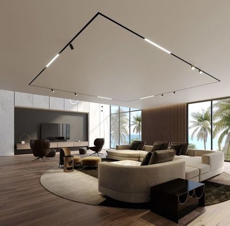 Track Lights Living Room, Track Lighting Living Room, Stretch Ceiling, Home Lighting Design, Hall Interior Design, Ceiling Design Modern, Regal Design, Hall Interior, Ceiling Light Design