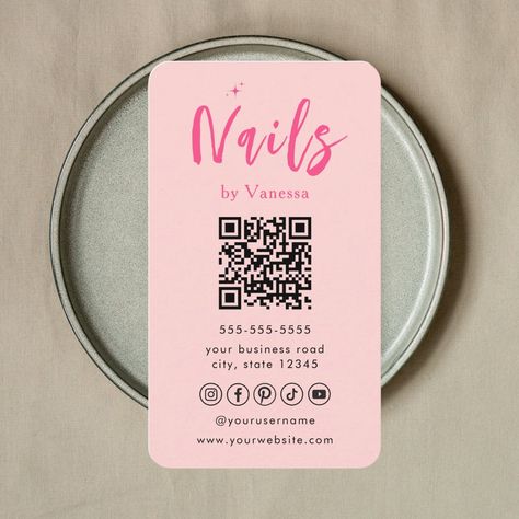 Blush Pink Nail Technician Qr Code Nails Art Salon Business Card Nail Cards Business, Nail Tech Business Cards Ideas, Nail Art Business Card, Nail Business Cards, Nail Tech Business Cards, Nails Work, Blush Pink Nails, Salon Business Card, Art Business Cards