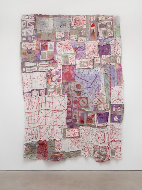 Untitled (for Dana), 2019, Safety pins, yarn, twine, recycled plastic, ink and acrylic on washcloth and canvas - William J. O'Brien Safety Pin Art, A Level Textiles, Quilt Club, Art Alevel, Textile Tapestry, Viewing Room, Stitch Lines, Pin Art, Safety Pins