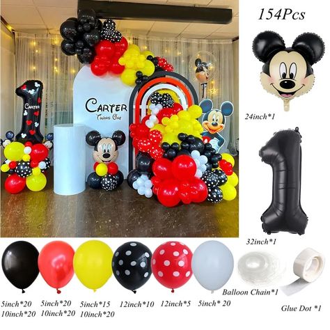 154pcs/Set Mickey Mouse Disney Balloons Arch Garland Kit for Kids Birthday Baby Shower Anniversary Party Background Decorations Mickey Mouse Balloon Arch, Mickey Mouse Backdrop, Mickey Decorations, Mickey Mouse Balloons, Disney Balloons, Balloons Arch, 5 Balloons, Mickey Mouse Party, Baby Boy Birthday