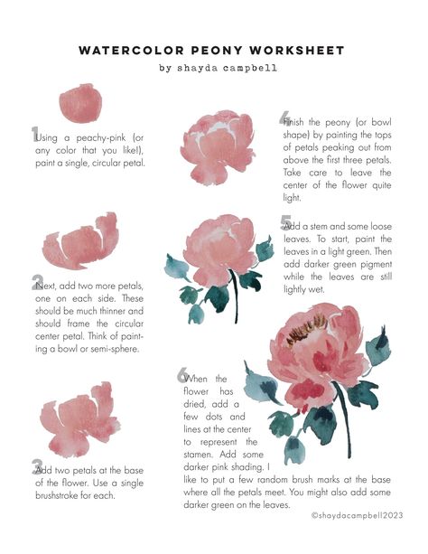 Watercolour Peony Tutorial, Easy Watercolor Peony, Simple Peony Painting, Watercolor Peony Flower, Easy Peony Painting, Peony Flower Watercolor, Watercolor Peony Tutorial Step By Step, Floral Watercolor Tutorial, How To Paint A Peony