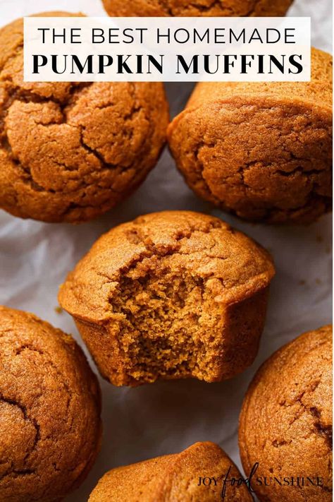 Joy Food Sunshine Pumpkin Muffins, One Bowl Pumpkin Muffins, The Best Pumpkin Muffins, Best Pumpkin Muffins Recipe, Pumpkin Muffins Moist, Homemade Pumpkin Muffins, Easy Pumpkin Muffins, Moist Pumpkin Muffins, Healthy Pumpkin Muffins