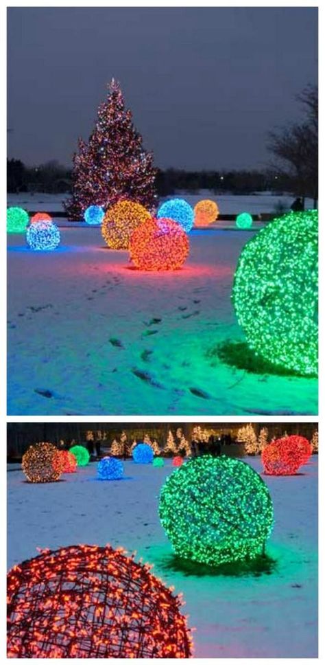 Christmas Light Balls, Christmas Lights Outside, Diy String Lights, Healthier Alternatives, Diy Christmas Lights, Christmas Light Installation, Hanging Christmas Lights, Outdoor Trees, Christmas Light Displays