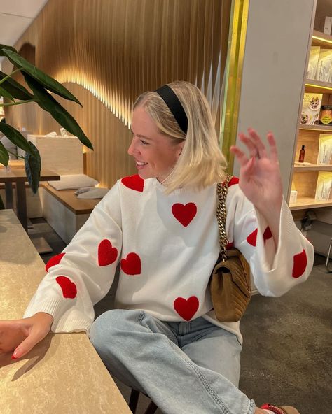 Kristin K. | wont stop wearing this sweater ❤️ | Instagram Red Heart Sweater, Knitwear Sweater, Loving Heart, Knitted Heart, Embroidery Top, Heart Sweater, Sleeve Women, Sweater Women, Fashion Story