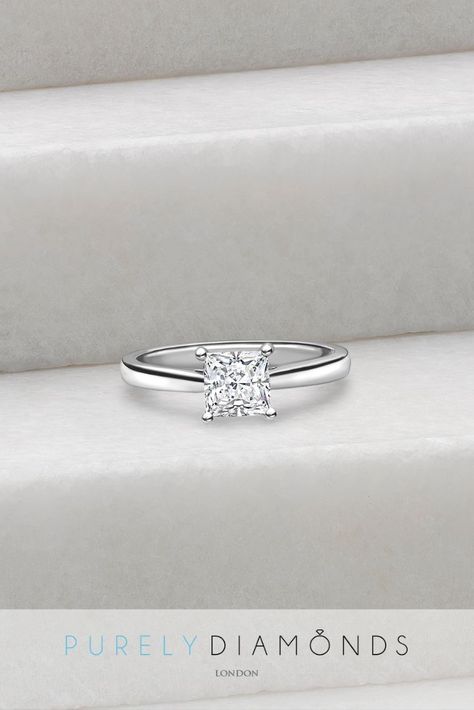 Classic Princess Cut Engagement Ring, Square Simple Engagement Rings, Princess Cut Engagement Ring Simple, Square Cut Engagement Rings Simple, Platinum Diamond Rings Women, Square Engagement Rings Princess Cut, Engagement Rings Simple Square, Square Engagement Rings Simple, Princess Cut Single Diamond Ring