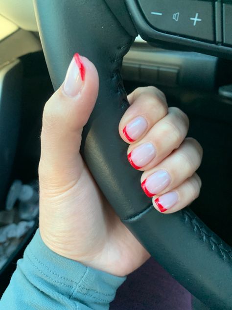 Short Red French Tip Nails- Gel Nails- Spring Red French Nails Short, Short Red French Tip, French Nails Short, Red French Nails, Red French Tips, Red French Manicure, Red Tip Nails, Gel French Tips, Short Red Nails